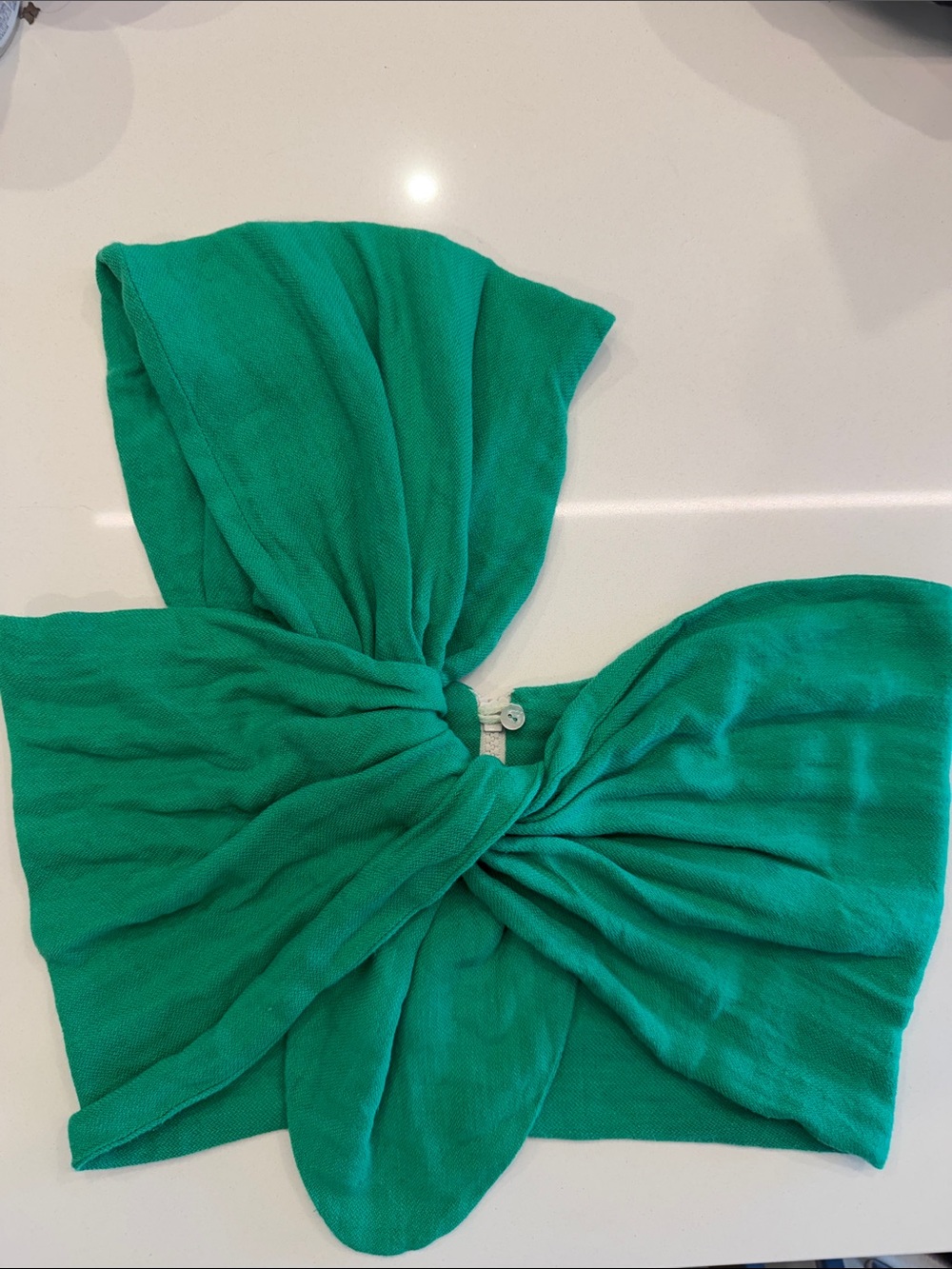 Just Bee Queen Silvia Bandeau Sol Top Green Linen One Shoulder Crop Top Size XS